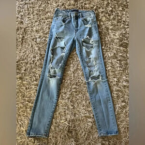 Aeropostale Jeans Womens Size 10R Super High Rise Jegging Destroyed Denim Grunge